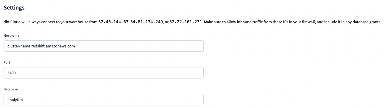 dbt Cloud - Redshift Cluster Settings